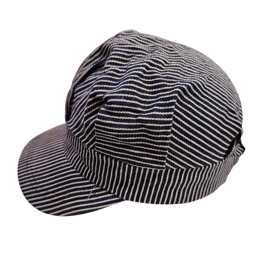 Kids Railroad Conductor Engineer Hat Cap‎ Blue White Stripes Snapback